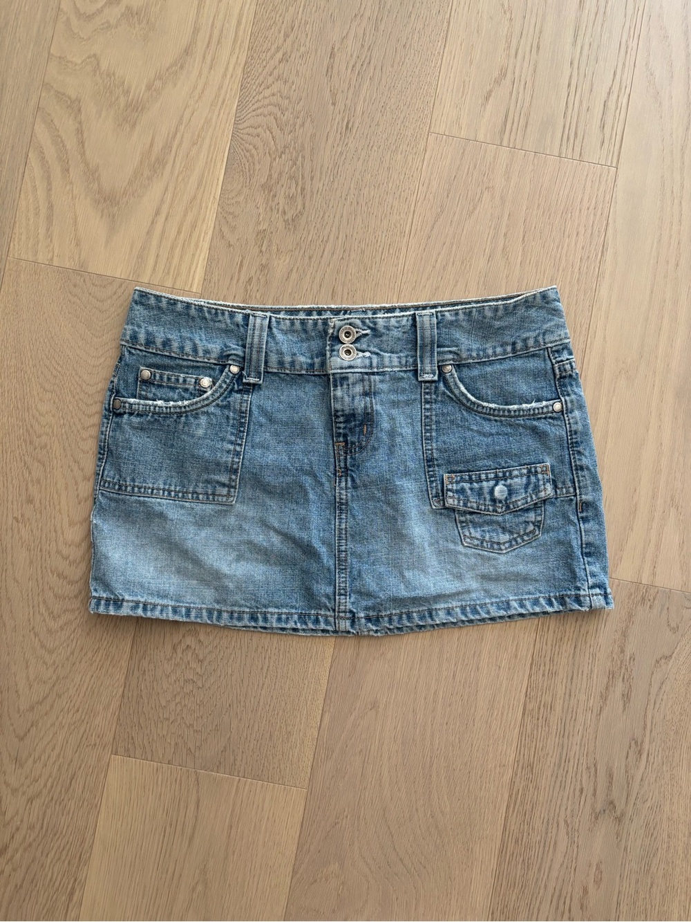 Hydraulic Light Blue Denim Mini Skirt